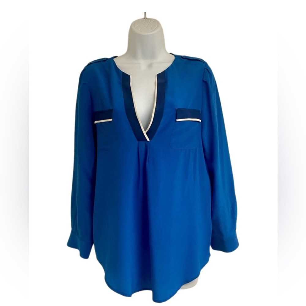 Joie Collarless V-Neck Long Sleeve Silk Blouse